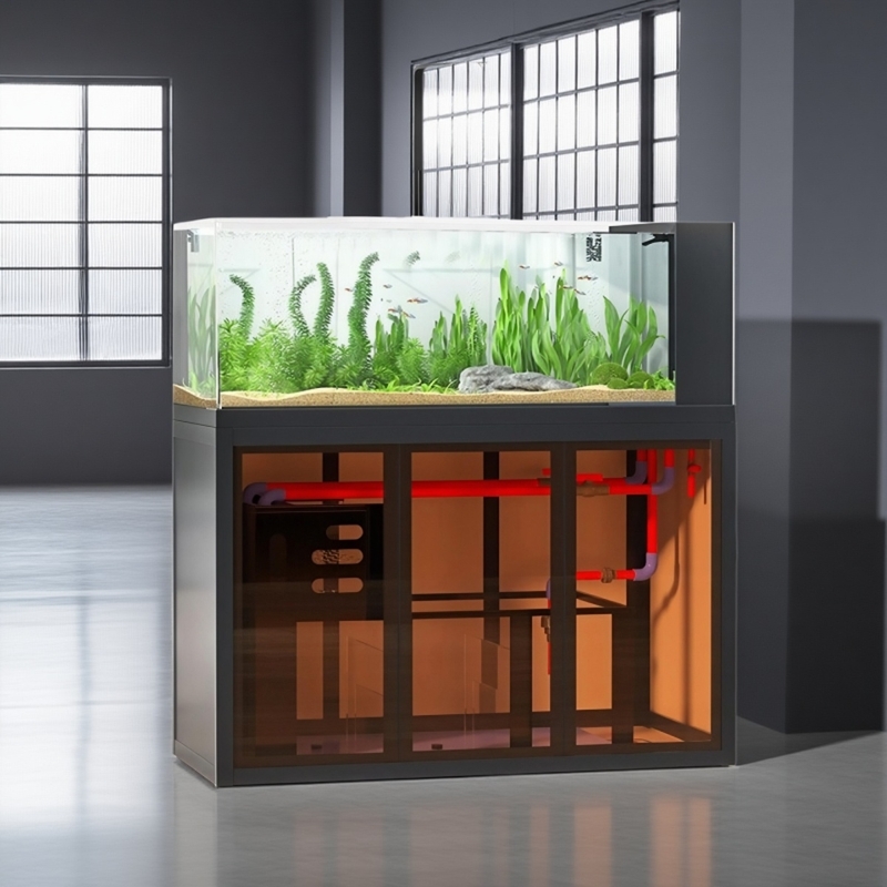 Aquarium Fish Low Maintenance - インダストリアルスタイルのアクアスケープ水槽、サイドオーバーフロー濾過システム、低メンテナンス、河川生態系水槽、25W電力