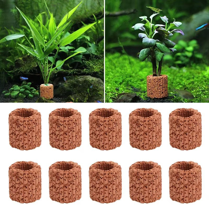 Aquarium Fish Pot - 水生植物固定リング水族館風景セラミック水植物ポットリングツール装飾水槽アクセサリー