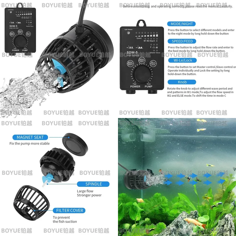 Powerhead Circulation Pump - WiFi対応アクアリウムウェーブメーカー 静音循環ポンプ リーフタンク水流制御用 DW SDWシリーズ 水中パワーヘッド