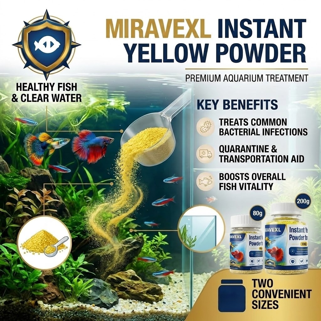 Aquarium Fish Medicine - ミラベックスLインスタントイエローパウダー（観賞魚用）、効果的な細菌感染症治療、安全な水質調整剤、80g/200g