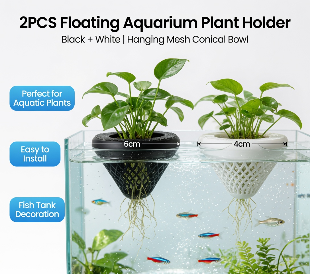 2個入りフローティングアクアリウムプラントホルダー、水槽用吊 - Aquarium Fish Pot のレビューと価格